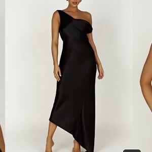 Meshki One-Shoulder Black Satin Gown